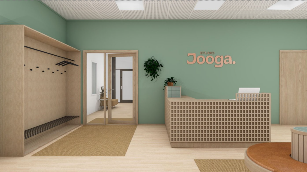 Joogastudion vastaanottotila.